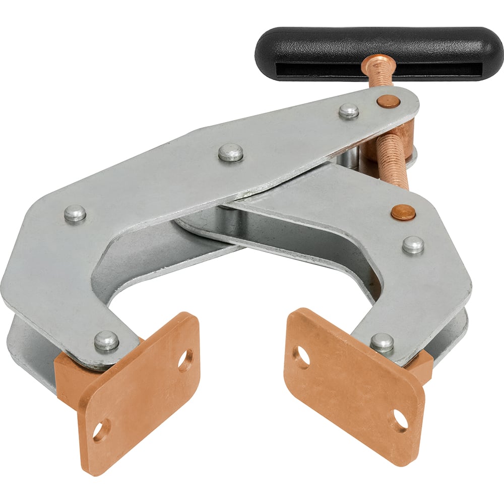 Kant Twist - Cantilever Clamps; Handle Style: Round Handle ; Maximum Opening Capacity (Inch): 4-1/2 ; Open Throat Depth (Inch): 2-3/8 ; Closed Throat Depth (Inch): 2-5/8 ; Jaw Material: Copper Plated Steel ; Load Capacity (Lb.): 1700.000 - Exact Tool & Supply
