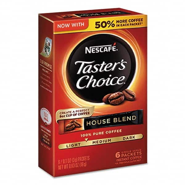 Nescafe - Coffee, Tea & Accessories Breakroom Accessory Type: Coffee Breakroom Accessory Description: Taster's Choice House Blend Instant Coffee, 0.1oz Stick, 6/Box, 12Box/Carton - Exact Tool & Supply