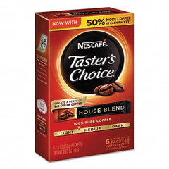 Nescafe - Coffee, Tea & Accessories Breakroom Accessory Type: Coffee Breakroom Accessory Description: Taster's Choice House Blend Instant Coffee, 0.1oz Stick, 6/Box, 12Box/Carton - Exact Tool & Supply