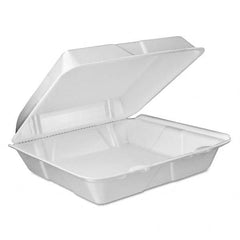 DART - Foam Vented Hinged Lid Containers, 9w x 9 2/5d x 3h, White, 100/PK, 2 PK/CT - Exact Tool & Supply