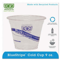 ECO PRODUCTS - BlueStripe 25% Recycled Content Cold Cups, 9 oz, Clear/Blue, 50/Pk, 20 Pk/Ct - Exact Tool & Supply