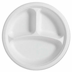 Chinet - PaperPro Naturals Fiber Round Plates, 3-Comp, 10-1/4", Natural, 125/PK, 4 PK/CT - Exact Tool & Supply