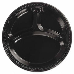 Chinet - Heavyweight Plastic 3 Compartment Plates, 10-1/4" Diam, Black, 125/PK, 4 Packs/CT - Exact Tool & Supply