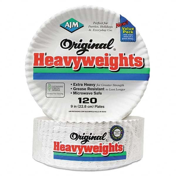 AJM Packaging Corporation - Gold Label Coated Paper Plates, 9" Diam, White, 120/PK, 8 PK/CT - Exact Tool & Supply