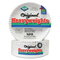 AJM Packaging Corporation - Gold Label Coated Paper Plates, 9" Diam, White, 120/PK, 8 PK/CT - Exact Tool & Supply