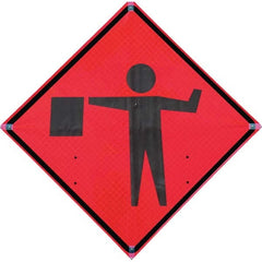 VizCon - "Flagger Ahead," 36" Wide x 36" High Vinyl Construction Roadway Sign - Exact Tool & Supply