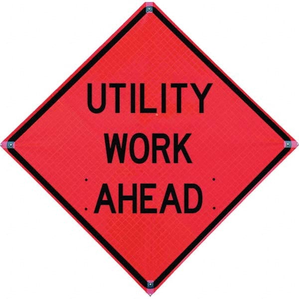 VizCon - "Flagger Ahead," 48" Wide x 48" High Vinyl Construction Roadway Sign - Exact Tool & Supply