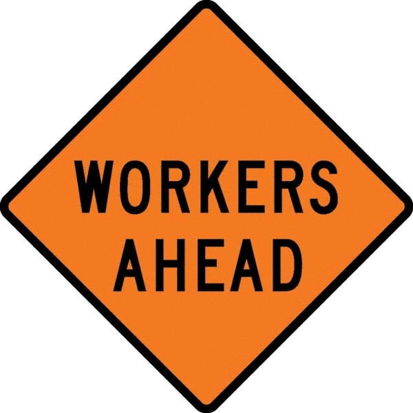 VizCon - "Men Working," 48" Wide x 48" High Vinyl Construction Roadway Sign - Exact Tool & Supply