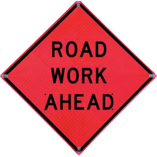 VizCon - "Flagger Ahead," 48" Wide x 48" High Vinyl Construction Roadway Sign - Exact Tool & Supply