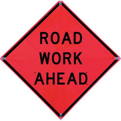 VizCon - "Flagger Ahead," 48" Wide x 48" High Vinyl Construction Roadway Sign - Exact Tool & Supply