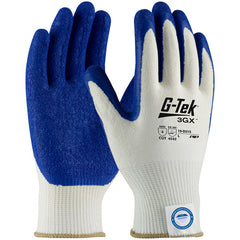 ‎19-D315/XL Coated Gloves - G-Tek 3GX Dyneema Diamond - 15G White Shell - Blue Latex Crinkle Grip - A4 - Exact Tool & Supply