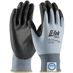 ‎19-D318/L Coated Gloves - G-Tek 3GX Dyneema Diamond - 18G Blue Lycra Shell - PU Smooth Grip - A2 - Exact Tool & Supply
