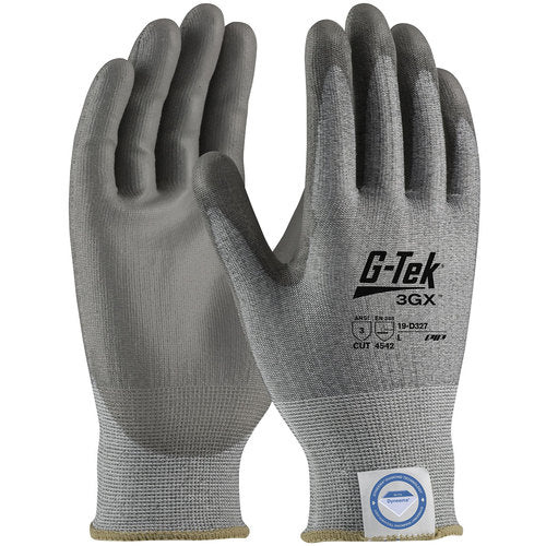 ‎19-D327/M Coated Gloves - G-Tek 3GX Dyneema Diamond - 13G Gray Shell - Gray PU Smooth Grip - A3 - Exact Tool & Supply