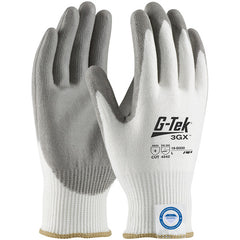 19-D330/XL Coated Gloves - G-Tek 3GX Dyneema Diamond - White 13G Shell - Gray PU Smooth Grip - A4 - Exact Tool & Supply