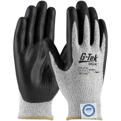 19-D334/XXL Coated Gloves - G-Tek 3GX Dyneema Diamond - S&P 13G Shell - Black Nitrile Foam Grip - A3 - Exact Tool & Supply