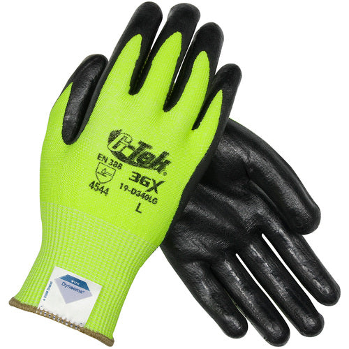 19-D340LG/XS Coated Gloves - G-Tek 3GX Dyneema Diamond - Hi-Vis Yellow 13G - Black Nitrile Foam - A4 - Exact Tool & Supply