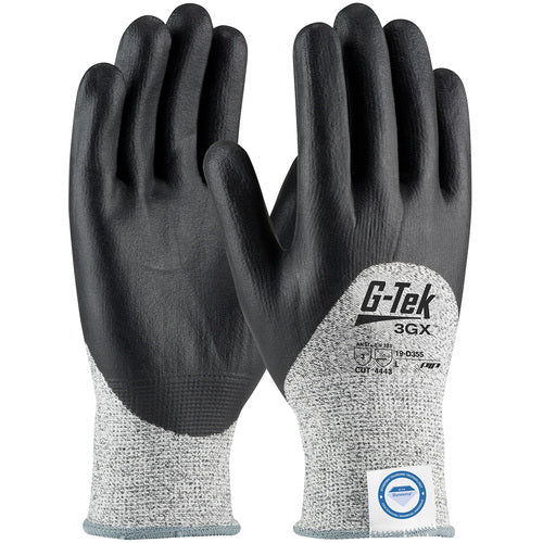 19-D355/M Coated Gloves - G-Tek 3GX Dyneema Diamond - S&P 13G Shell - Blk Nitrile Foam 3/4 Dip - A3 - Exact Tool & Supply