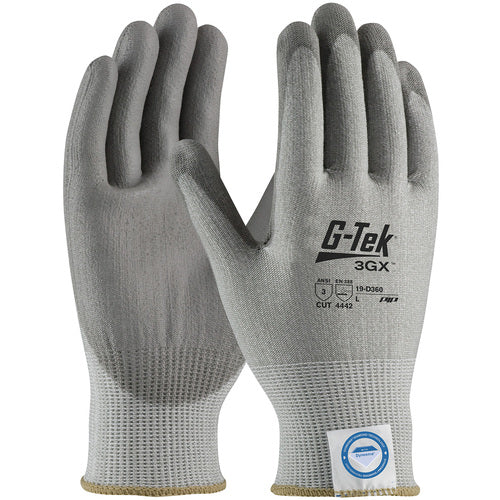 19-D360/XL Coated Gloves - G-Tek 3GX Dyneema Diamond - Gray 13G Shell - Gray PU Smooth Grip - A3 - Exact Tool & Supply