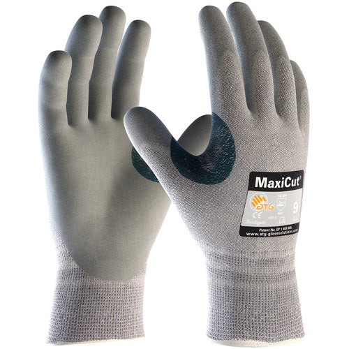 19-D470/M Gloves for Cut Protection - MaxiCut Gray Dyneema/Eng Yrn Shell - Gray Nitrile MicroFoam Grip - A4 - Exact Tool & Supply