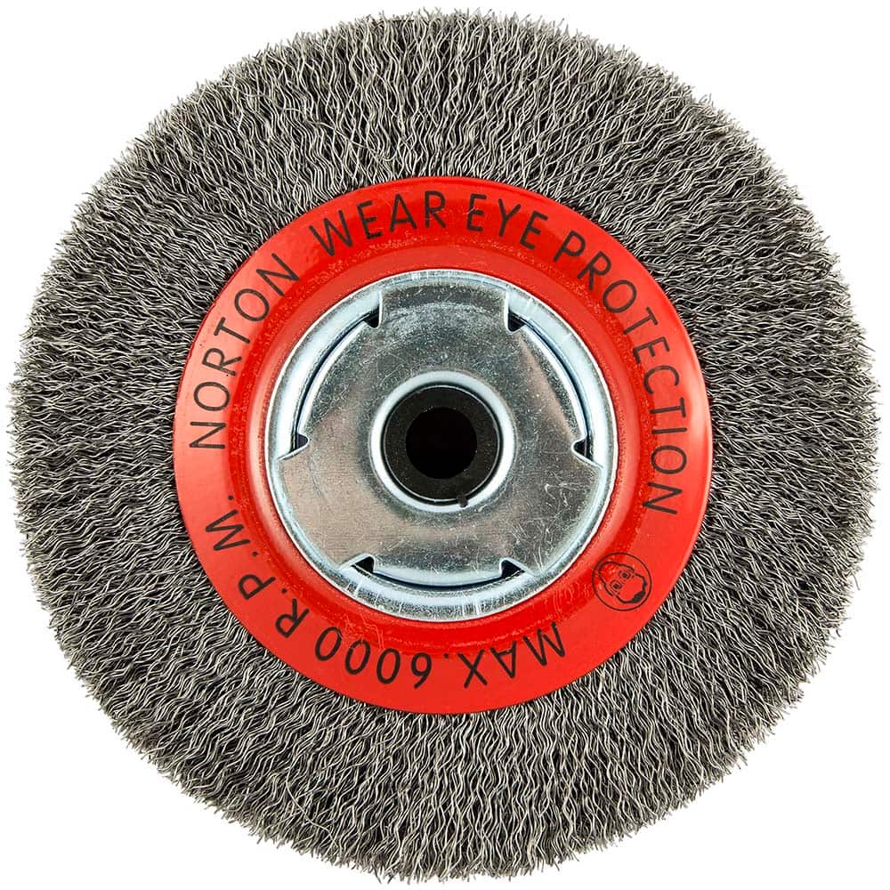Norton - 6" OD, 5/8" Arbor Hole, Crimped Carbon Wheel Brush - Exact Tool & Supply