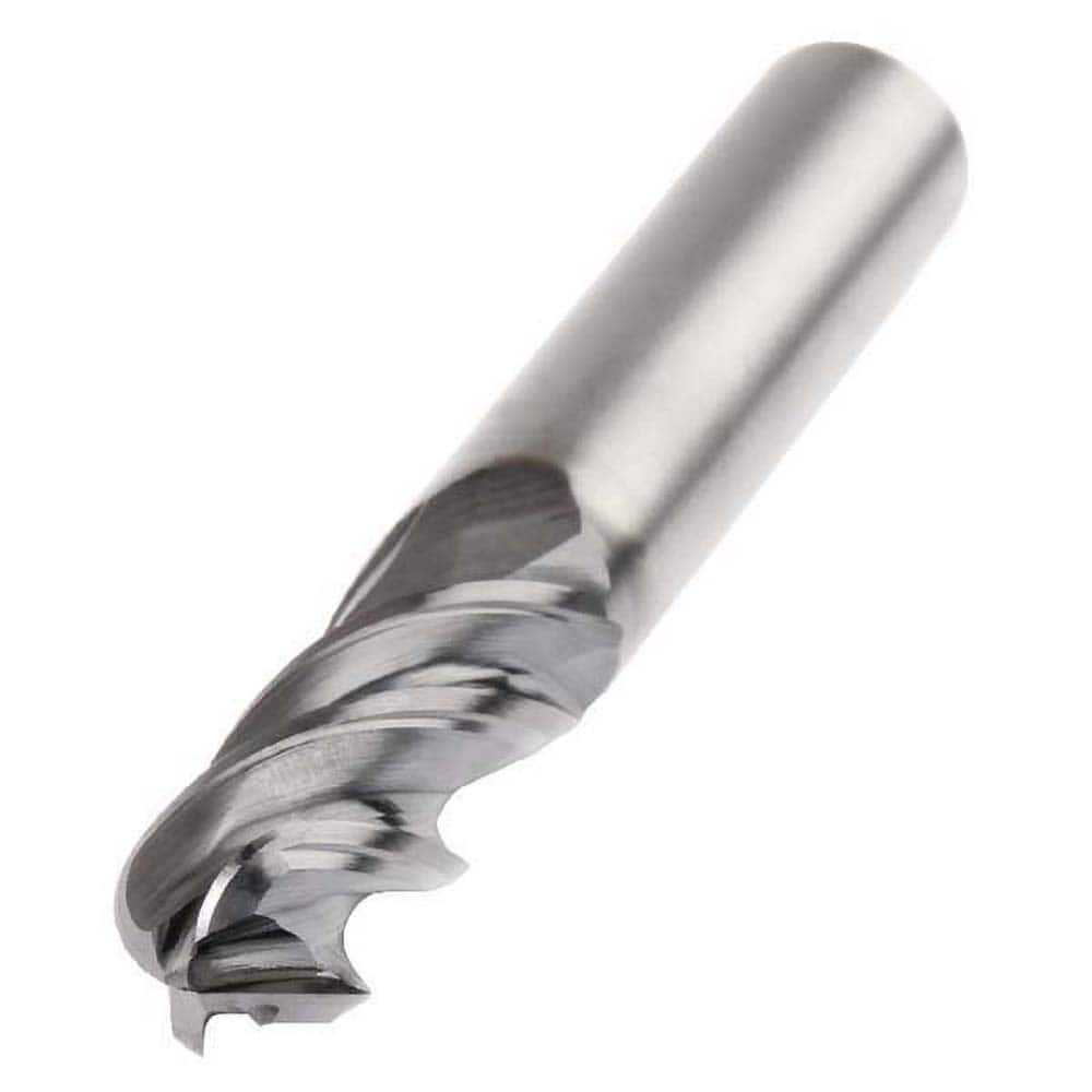 Ball End Mill: 0.1181″ Dia, 4 Flute, Solid Carbide 50 mm OAL, 4 mm Shank Dia, AlTiN Coated, Single End, Series HARVI