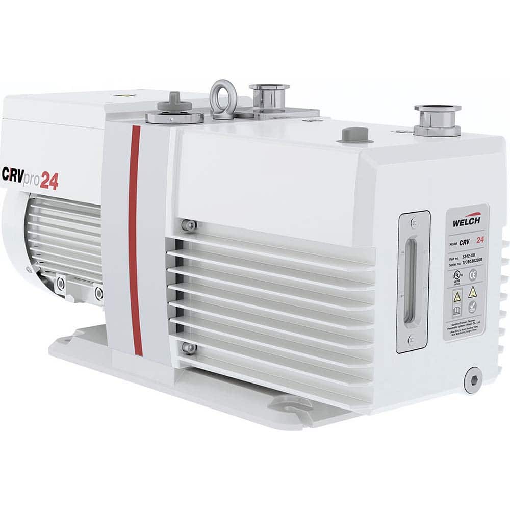 Welch - Rotary Vane-Type Vacuum Pumps; Horsepower: 1.1 ; Voltage: 230V ; Cubic Feet per Minute: 18.30 ; Length (Decimal Inch): 22.4000 ; Width (Decimal Inch): 8.1000 ; Height (Inch): 11.40 - Exact Tool & Supply