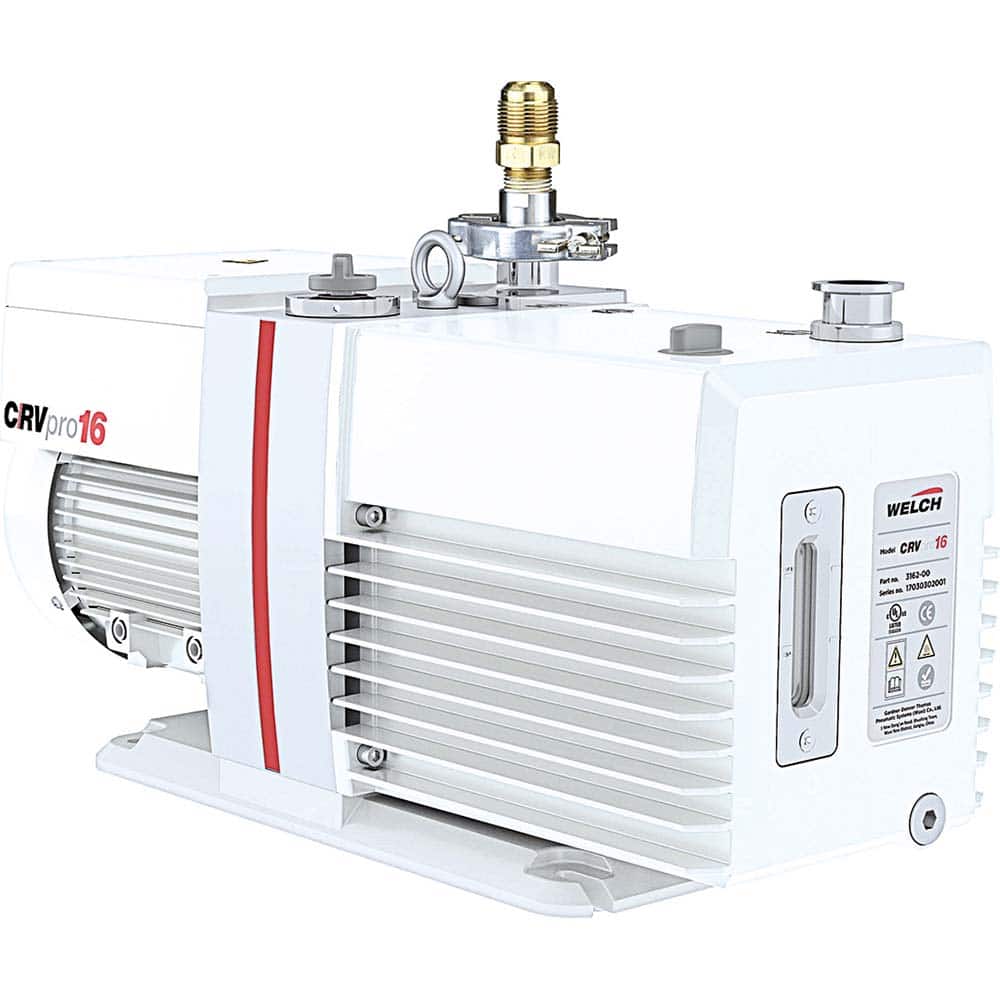 Welch - Rotary Vane-Type Vacuum Pumps; Horsepower: 1.1 ; Voltage: 115V ; Cubic Feet per Minute: 12.80 ; Length (Decimal Inch): 22.4000 ; Width (Decimal Inch): 8.1000 ; Height (Inch): 11.40 - Exact Tool & Supply