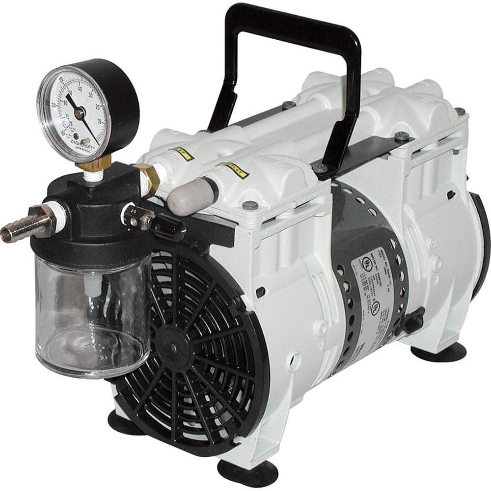 Welch - Piston-Type Vacuum Pumps; Horsepower: 0.125 ; Cubic Feet per Minute: 1.20 ; Vacuum Pressure (In/Hg): 5.00 ; Voltage: 230V ; Height (Inch): 10 ; Length (Inch): 8.1 - Exact Tool & Supply