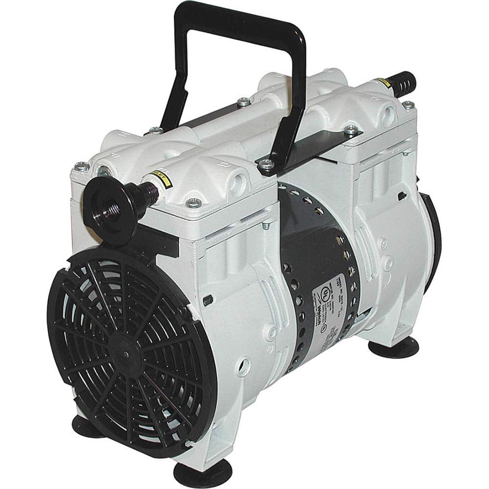 Welch - Piston-Type Vacuum Pumps; Horsepower: .33 ; Cubic Feet per Minute: 0.40 ; Vacuum Pressure (In/Hg): 5.00 ; Voltage: 230V ; Height (Inch): 10 ; Length (Inch): 11 - Exact Tool & Supply