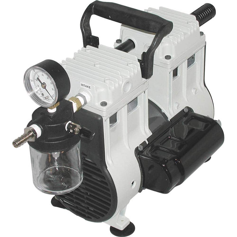 Welch - Piston-Type Vacuum Pumps; Horsepower: .33 ; Cubic Feet per Minute: 3.50 ; Vacuum Pressure (In/Hg): 60.00 ; Voltage: 230V ; Height (Inch): 12 ; Length (Inch): 17 - Exact Tool & Supply