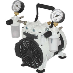 Welch - Piston-Type Vacuum Pumps; Horsepower: 0.125 ; Cubic Feet per Minute: 1.20 ; Vacuum Pressure (In/Hg): 60.00 ; Voltage: 230V ; Height (Inch): 10 ; Length (Inch): 8.1 - Exact Tool & Supply