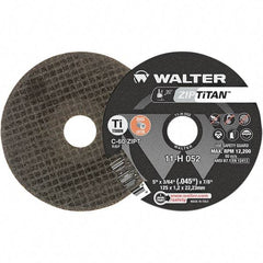 WALTER Surface Technologies - 5" Aluminum Oxide Cutoff Wheel - 3/64" Thick, 7/8" Arbor, 12,200 Max RPM, Use with Die Grinders - Exact Tool & Supply