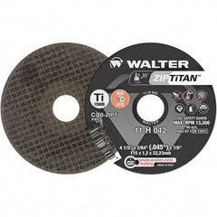 WALTER Surface Technologies - 4-1/2" Aluminum Oxide Cutoff Wheel - 3/64" Thick, 7/8" Arbor, 13,300 Max RPM, Use with Die Grinders - Exact Tool & Supply