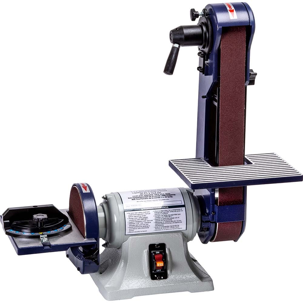 Palmgren - Combination Sanding Machines; Belt Length (Inch): 42 ; Belt Width (Inch): 2 ; Disc Diameter (Inch): 6.0000 ; Phase: 1 ; Voltage: 120 ; Belt Speed (ft/min): 4400 - Exact Tool & Supply