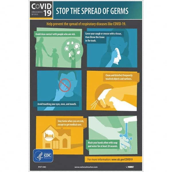 NMC - "STOP THE SPREAD OF GERMS", 12" Wide x 18" High, Vinyl Safety Sign - Exact Tool & Supply