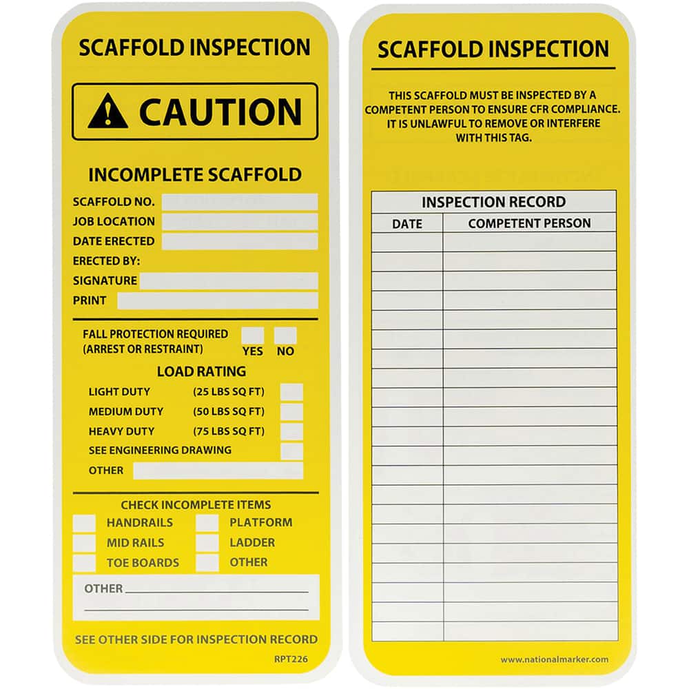 NMC - Safety & Facility Tags Message Type: Accident Prevention Tag Header: SCAFFOLD INSPECTION - Exact Tool & Supply