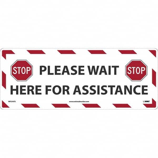 NMC - "STOP! - Please Wait Here for Assistance" Adhesive-Backed Floor Sign - Exact Tool & Supply
