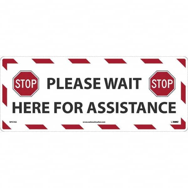 NMC - "STOP! - Please Wait Here for Assistance" Adhesive-Backed Floor Sign - Exact Tool & Supply