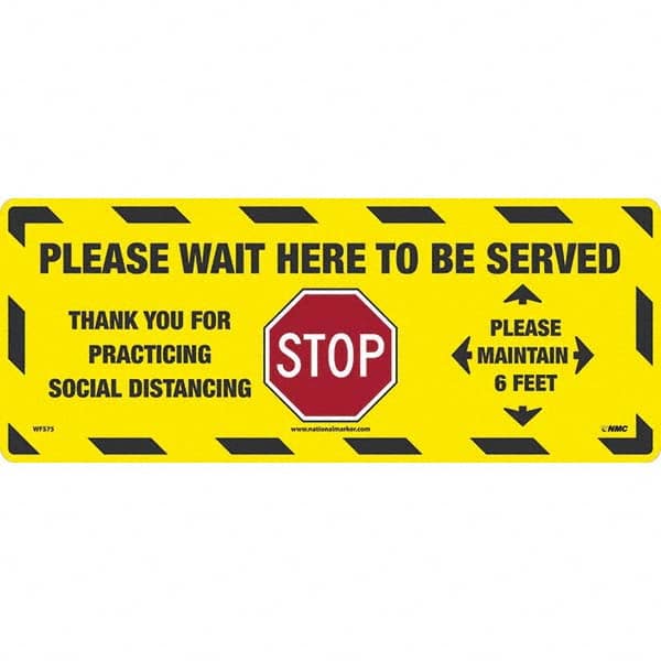 NMC - "STOP! - Please Wait Here to Be Served" Adhesive-Backed Floor Sign - Exact Tool & Supply