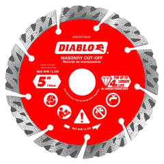 Freud - Wet & Dry-Cut Saw Blades; Blade Diameter (Inch): 5 ; Blade Material: Diamond-Tipped ; Arbor Style: Standard Round ; Arbor Hole Diameter (Inch): 0.7874; 5/8; 7/8 ; Arbor Hole Diameter (Decimal Inch): 0.7874; 5/8; 7/8 ; Application: Cutting Masonry - Exact Tool & Supply