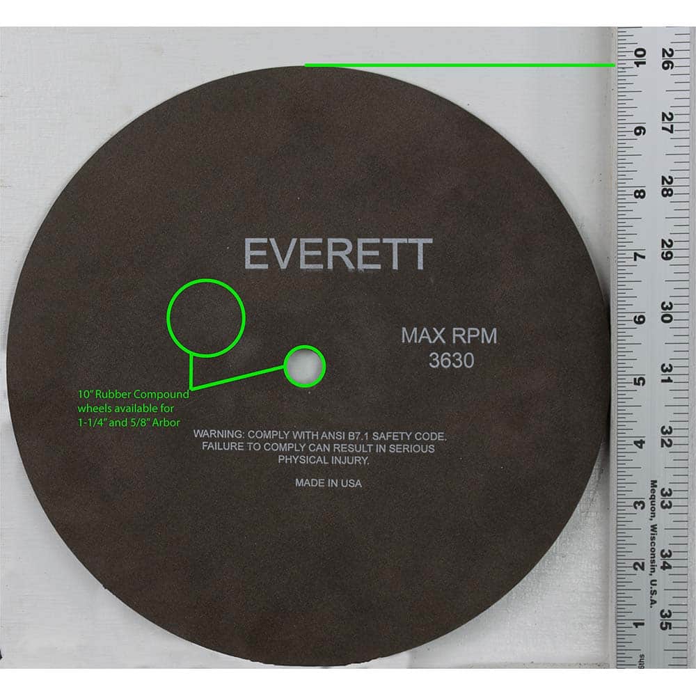 Everett - Cutoff Wheels; Tool Compatibility: Chop Saws; Cut-Off Saw; Electric-Powered Saw; Portable Saw; Shop Saw; Stationary Saw ; Wheel Diameter (Inch): 10 ; Hole Size (mm): 0.625 ; Wheel Thickness (Inch): .625 ; Abrasive Material: Aluminum Oxide/Silic - Exact Tool & Supply
