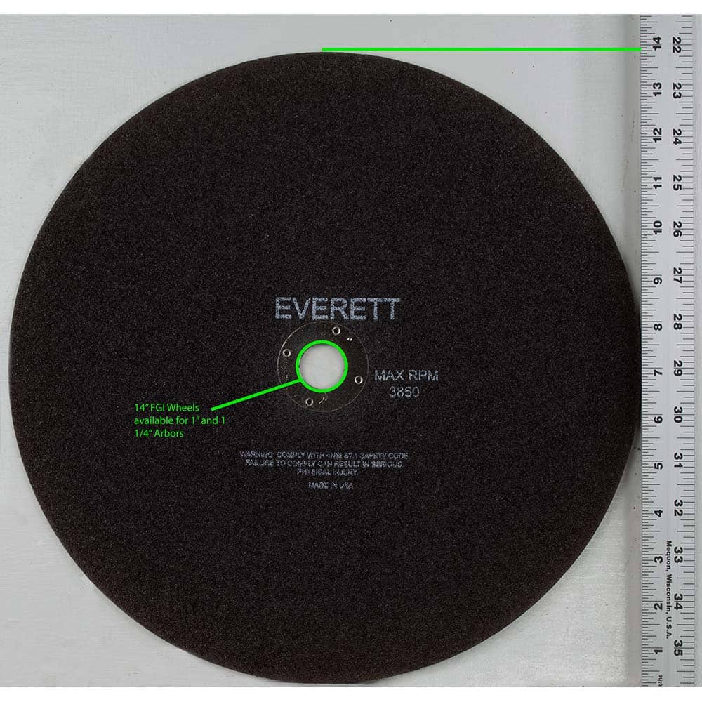 Everett - Cutoff Wheels; Tool Compatibility: Chop Saws; Cut-Off Saw; Electric-Powered Saw; Portable Saw; Shop Saw; Stationary Saw ; Wheel Diameter (Inch): 14 ; Hole Size (Decimal Inch): 0.1250 ; Hole Size (mm): 0.125 ; Wheel Thickness (Inch): 1/8 ; Abras - Exact Tool & Supply