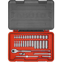 Proto - Socket Sets; Measurement Type: Metric; SAE ; Drive Size: 3/8 ; Minimum Size (Inch): 5/16 ; Maximum Size (mm): 19.00 ; Tool Type: Socket Set ; Number of Pieces: 34.000 - Exact Tool & Supply