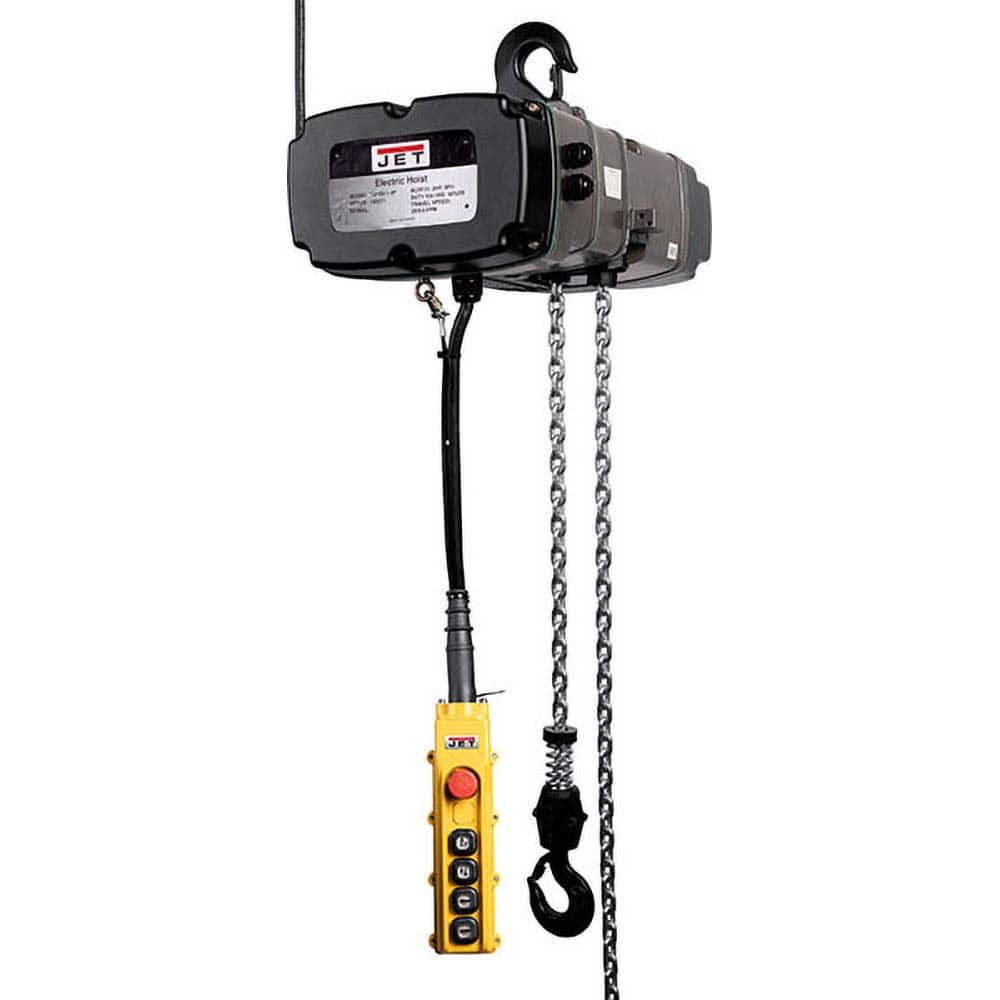 Jet - Electric Hoists; Type: Hoist w/Motorized Trolley ; Load Capacity (Ton): 5 ; Load Capacity (Lb.): 11000.000 ; Lifting Speed in Ft/Min: 13/3 ; Maximum Lift Distance (Feet): 10 ; Voltage: 460 - Exact Tool & Supply