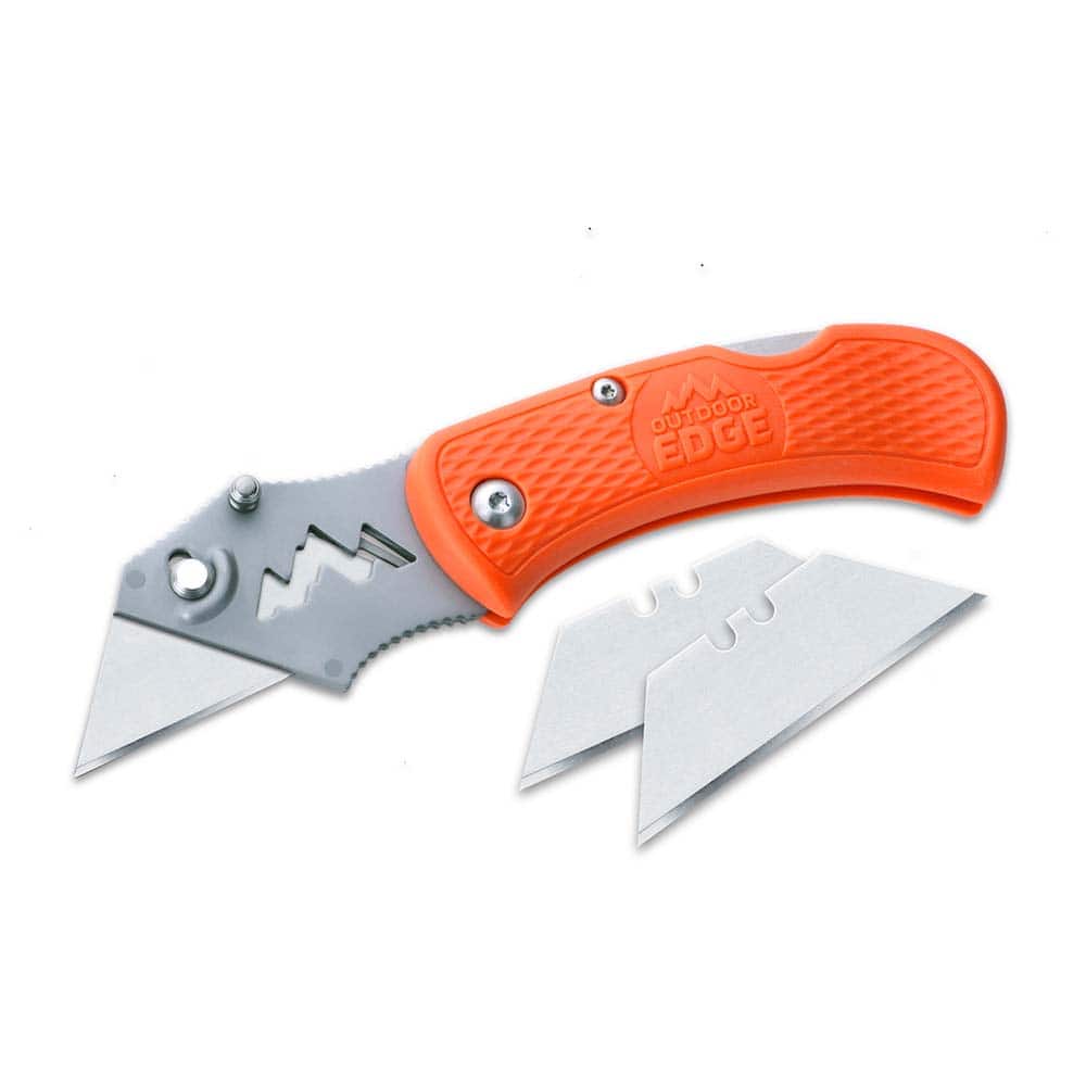Outdoor Edge - Utility Knives, Snap Blades & Box Cutters; Type: Utility Knife ; Blade Type: Plain Edge ; Number of Blades Included: 3 ; Number of Blades: 3 ; Handle Material: Glass-Reinforced Nylon ; Color: Orange - Exact Tool & Supply