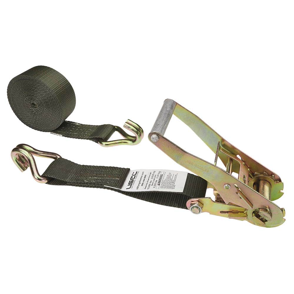 US Cargo Control - Slings & Tiedowns (Load-Rated); Type: Ratchet Tie Down ; Length (Feet): 27 ; Basket Capacity (Lb.): 3333 ; Material: Polyester ; Color: Olive - Exact Tool & Supply