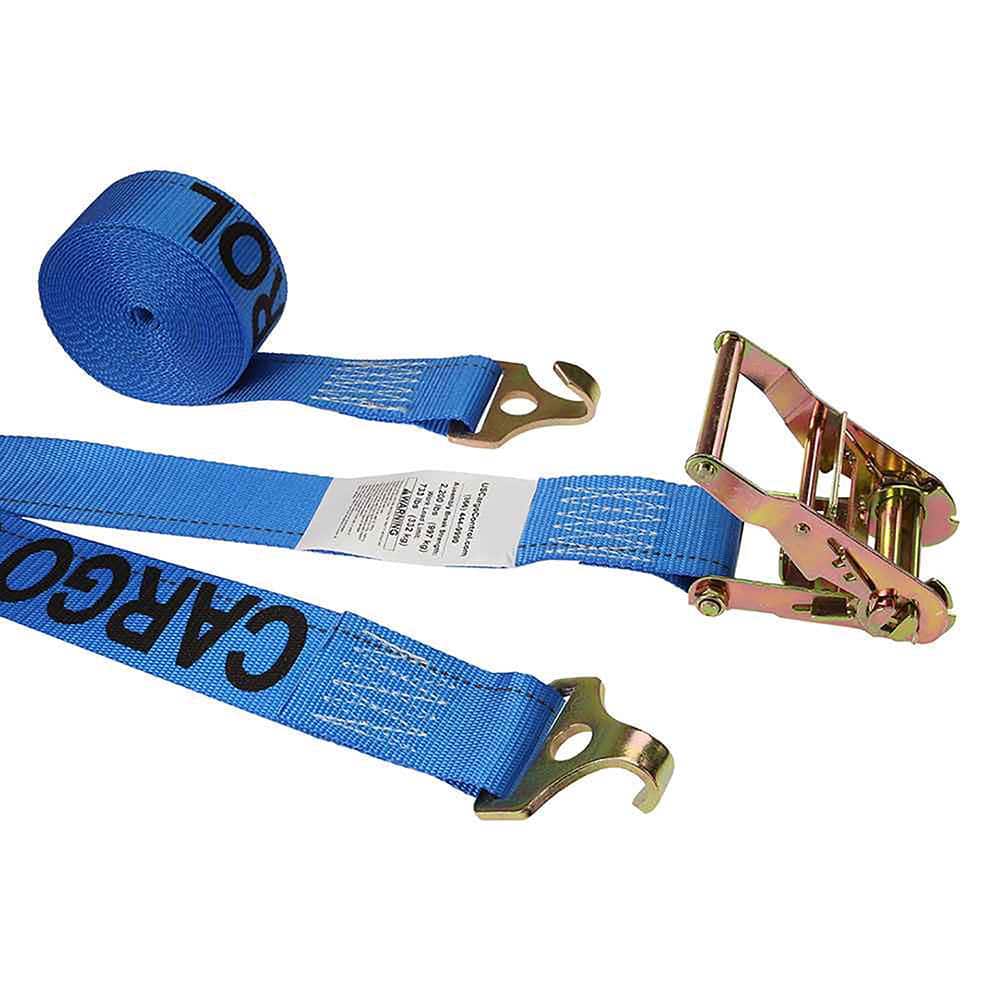 US Cargo Control - Slings & Tiedowns (Load-Rated); Type: Ratchet Tie Down ; Length (Feet): 20 ; Basket Capacity (Lb.): 733 ; Material: Polyester ; Color: Blue - Exact Tool & Supply