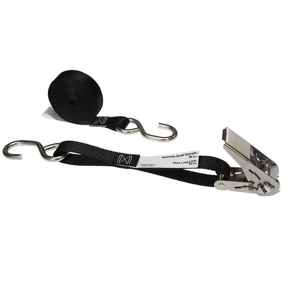 US Cargo Control - Slings & Tiedowns (Load-Rated); Type: Ratchet Tie Down ; Length (Feet): 10 ; Basket Capacity (Lb.): 255 ; Material: Polyester ; Color: Black - Exact Tool & Supply