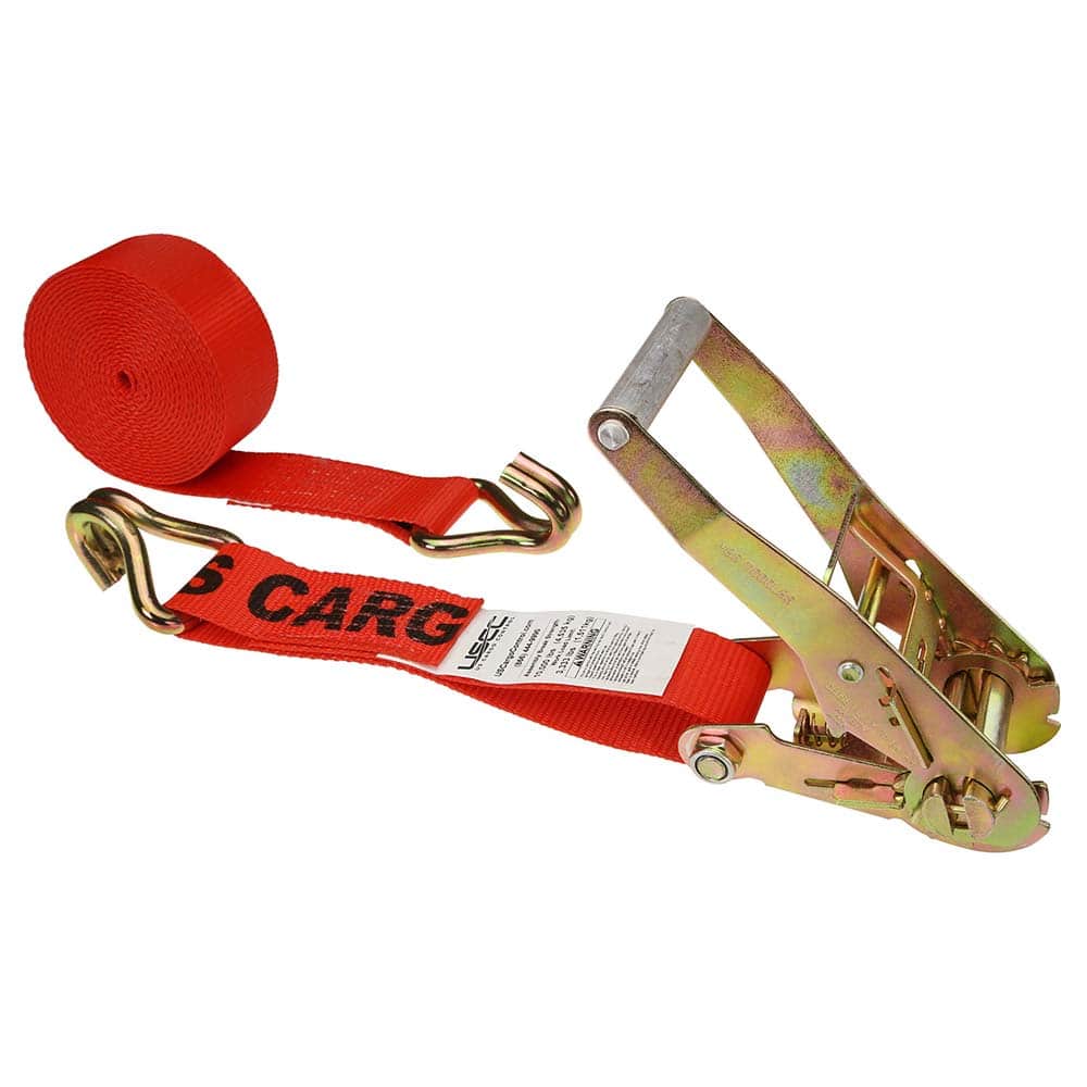 US Cargo Control - Slings & Tiedowns (Load-Rated); Type: Ratchet Tie Down ; Length (Feet): 30 ; Basket Capacity (Lb.): 3333 ; Material: Polyester ; Color: Red - Exact Tool & Supply