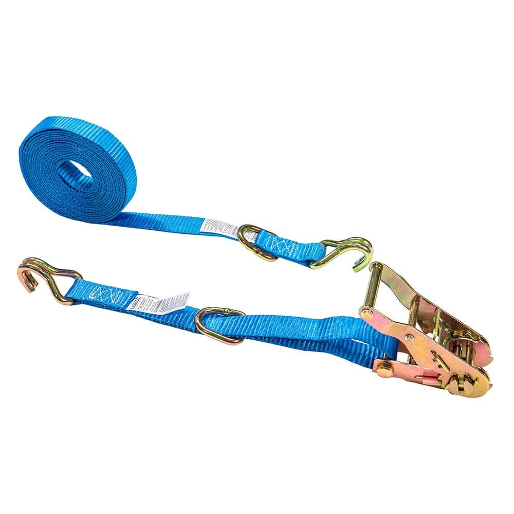 US Cargo Control - Slings & Tiedowns (Load-Rated); Type: Ratchet Tie Down ; Length (Feet): 20 ; Basket Capacity (Lb.): 440 ; Material: Polyester ; Color: Blue - Exact Tool & Supply